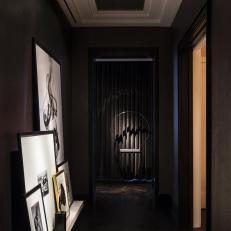 Gray Contemporary Hallway With Gallery Wall