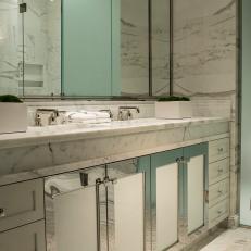 White Art Deco Bathroom With Large Mirror