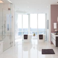 White Modern Primary Bathroom With Two Tubs