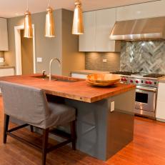 Eclectic Gray Kitchen Features Butcher Block Island