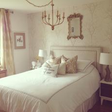 Romantic Neutral Bedroom With Candelabra Chandelier