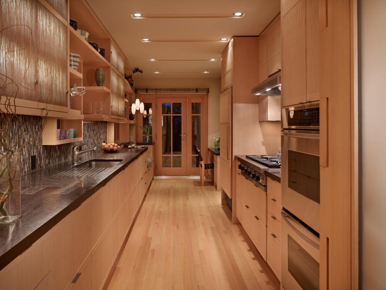 Neutral Contemporary Kitchen With Light Wood Cabinets & Floors