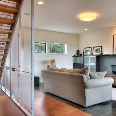 Contemporary Living Room With Plush Tan Sofa