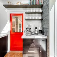 Neutral Contemporary Kitchen With Red Dutch Door