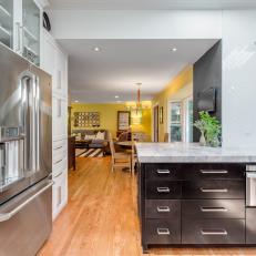 Contemporary Kitchen With Peninsula and Red Dutch Door