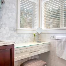 Transitional Master Bathroom With Makeup Nook