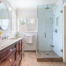 Transitional Master Bathroom With Glass Enclosed Shower 
