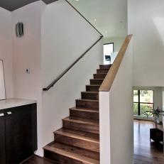 Wood Stairs and Landing With Cabinet