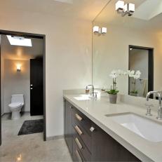 White Transitional Double Vanity Bathroom and Orchid