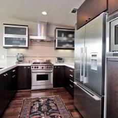 Neutral Contemporary Kitchen With Stainless Steel Refrigerator