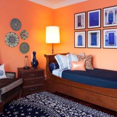 Vivid Orange and Blue Guest Bedroom