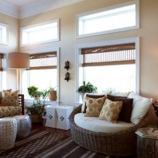 Tropical, Neutral Sunroom is Sunny, Inviting