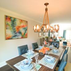 Architectural Chandelier Above Dining Table