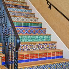 Mediterranean Stairs With Colorful Patterned Tiles