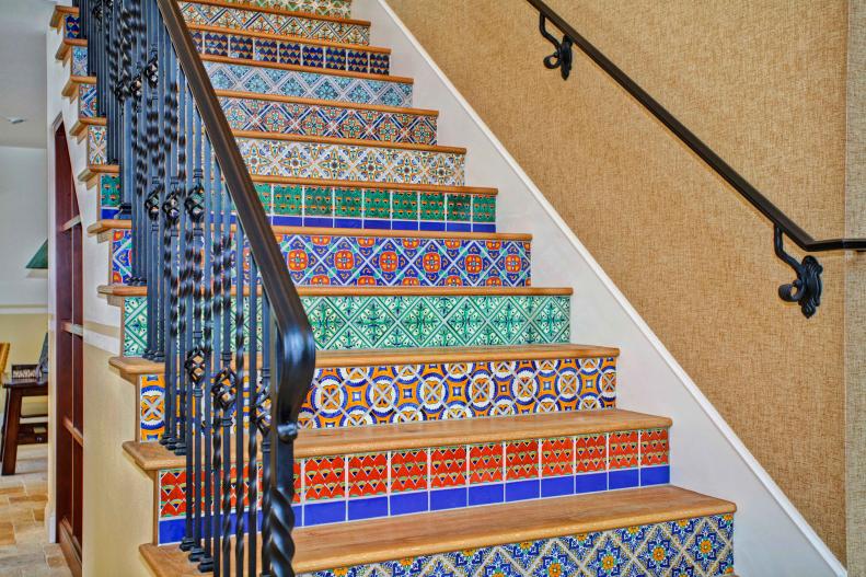 Mediterranean Stairs With Colorful Tiles