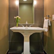 Brown Transitional Powder Room With Pedestal Sink