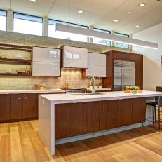 Contemporary Kitchen With Rich Brown Cabinetry