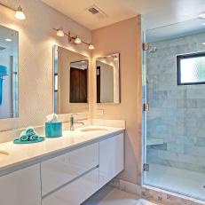 Modern White Bathroom With Marble Tile Shower