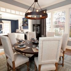 Blue-on-Blue Open-Concept Dining Room