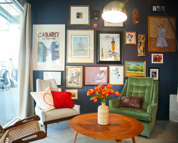 Midcentury Modern Sitting Area Features Gallery Wall | HGTV