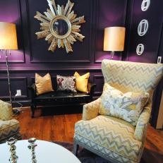 Purple Eclectic Living Room With Chevron Stripe Chair