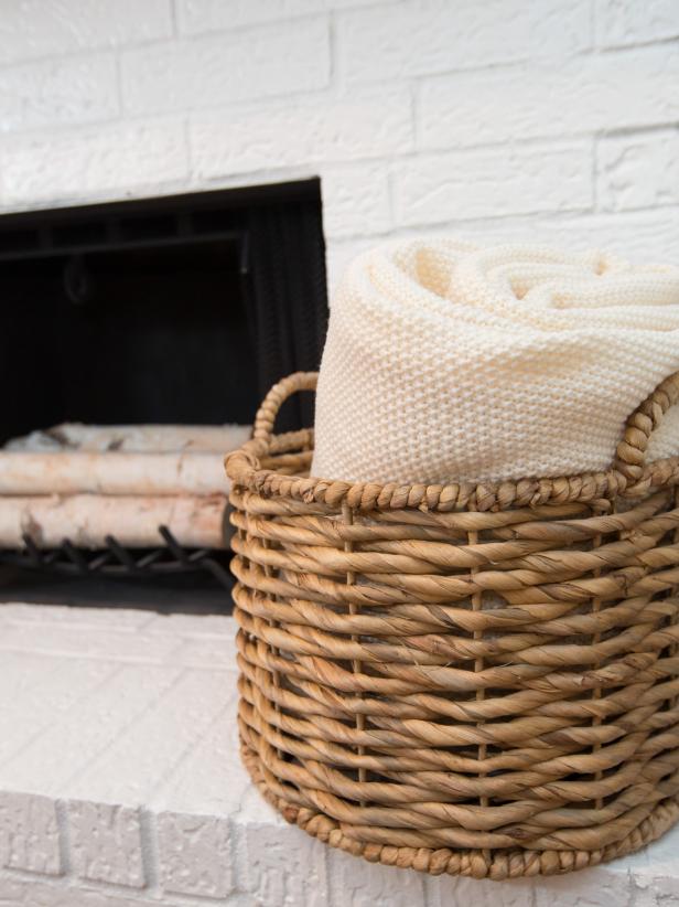 Woven Baskets Next to Fireplace 