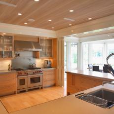 Neutral Contemporary Kitchen With Wood Ceiling