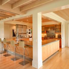 Neutral Contemporary Kitchen With Exposed Ceiling Beams
