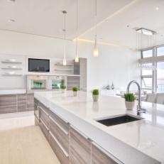 White Modern Kitchen With Ocean View
