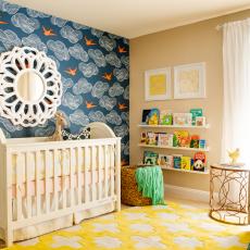 Multicolored Contemporary Nursery With Sparrow Wallpaper