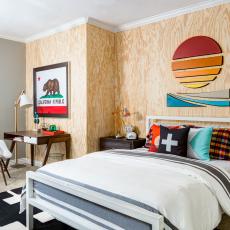 Neutral Contemporary Boy's Bedroom With California Flag