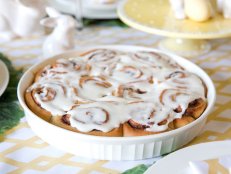 homemade cinnamon rolls in white dish