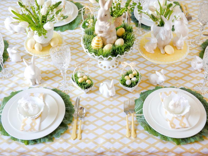 charming yellow and green Easter table setting
