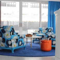 Mod Family Room Features Bright Blue Tones