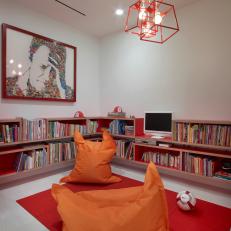 Modern Kid's Library Features Low Built-In Bookshelves