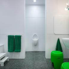 Mod Kids Bathroom Features Bright Green Accessories