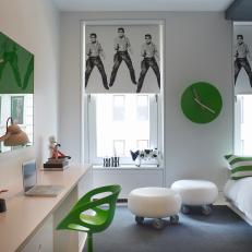 Modern Teen's Bedroom Features Kelly Green Accents