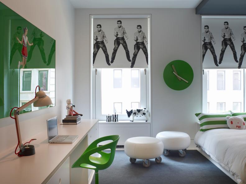 White Modern Teen's Room With Green Accessories