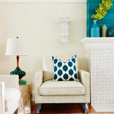 Neutral Seating Nook With Blue Accents From Sarah Sees Potential