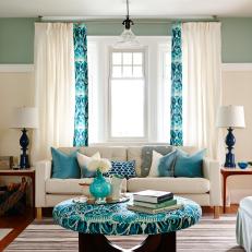 Sunny White and Turquoise Living Room From Sarah Sees Potential