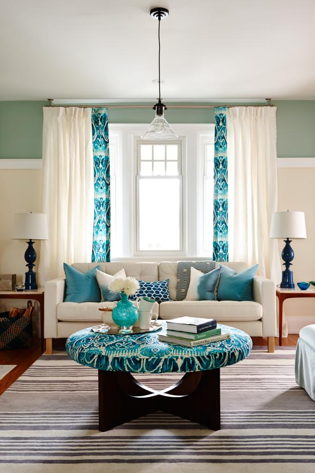 Neutral Living Room With Turquoise Decor