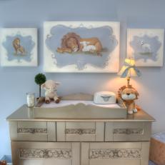 Baby Blue Nursery Features Metallic Changing Table