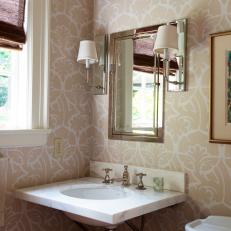 Traditional Bathroom Boasts Stylish Large-Scale Wallpaper