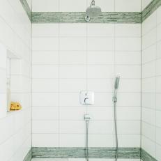 Walk-In Shower With Mosaic Tile Accents