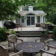 Stone Terrace With Round Patio Table