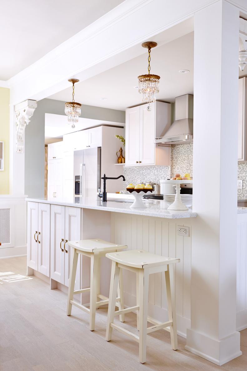 Neutral Transitional Kitchen With Island Seating