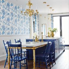 Blue and White Traditional Eat-In Kitchen From Sarah Sees Potential