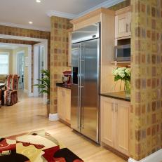 Multicolored Kitchen With Light Wood Cabinetry