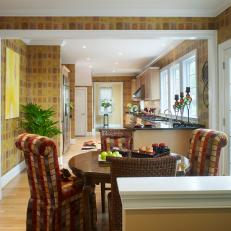Casual Dining Area With Patterned Wallpaper