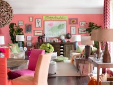 Pink Living Room With Breakfast Nook